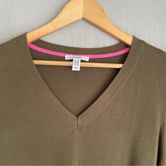 ISAAC MIZRAHI LIVE V- NECK SPLIT TIE SLEEVE TUNIC SWEATER PLUS SIZE 2X GREEN - Picture 2 of 12